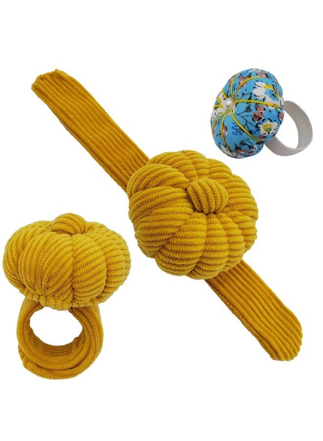 Memfish Wrist Pin Cushion Set Snap Pop Ring Pincushions Needlework DIY Handcraft Needles Holder for Sewing and Quilting with 1 Elastic Strap Finger Ring Pincushions Pumpkin Shaped Adjustable - Image 1