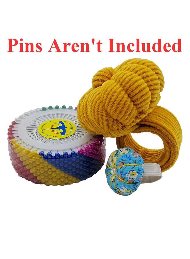 Memfish Wrist Pin Cushion Set Snap Pop Ring Pincushions Needlework DIY Handcraft Needles Holder for Sewing and Quilting with 1 Elastic Strap Finger Ring Pincushions Pumpkin Shaped Adjustable - Image 2
