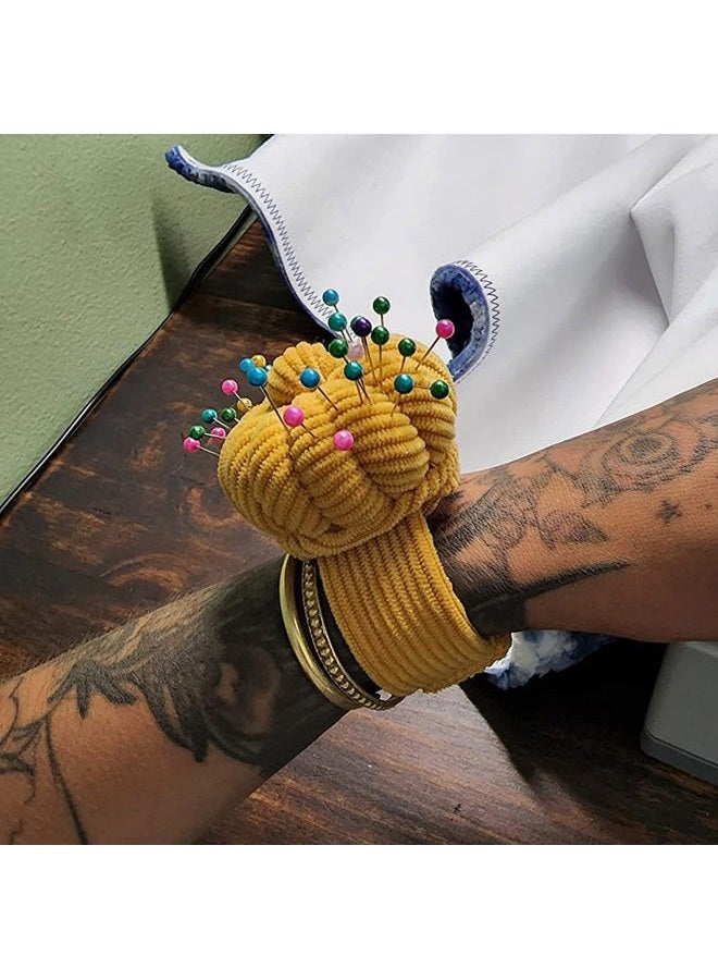 Memfish Wrist Pin Cushion Set Snap Pop Ring Pincushions Needlework DIY Handcraft Needles Holder for Sewing and Quilting with 1 Elastic Strap Finger Ring Pincushions Pumpkin Shaped Adjustable - Image 3