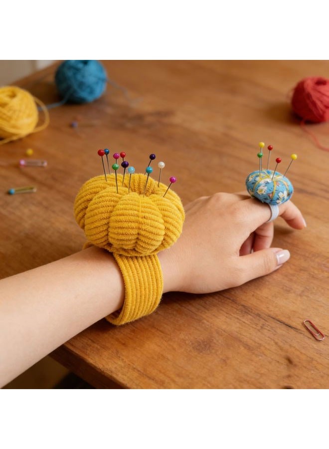 Memfish Wrist Pin Cushion Set Snap Pop Ring Pincushions Needlework DIY Handcraft Needles Holder for Sewing and Quilting with 1 Elastic Strap Finger Ring Pincushions Pumpkin Shaped Adjustable - Image 4