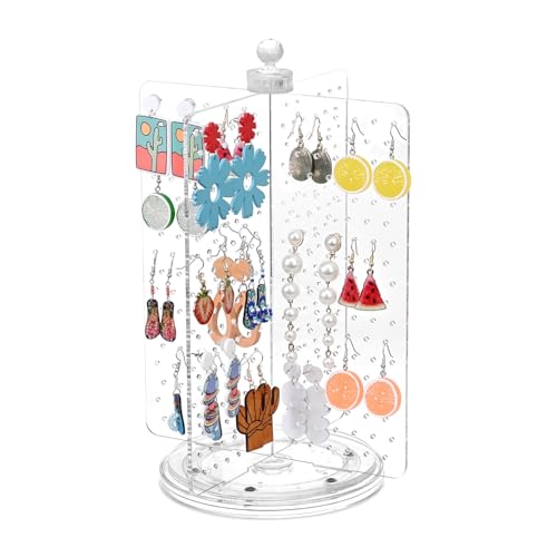 Ikee Design Acrylic Rotating 216 Pairs Earring Organizer, 4-Sided Spinning Jewelry Display Stand, Earring Holder, Perfect for Salon, Store, Clear Color - Image 1
