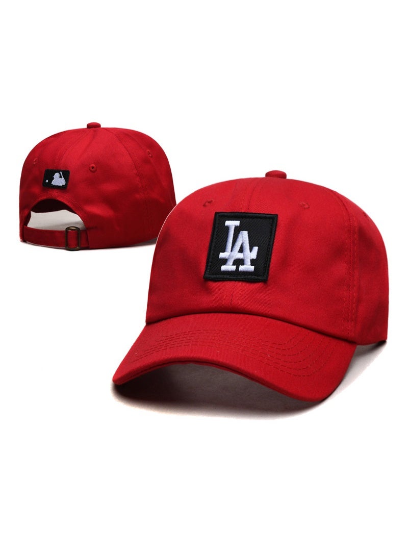 New Era MLB Los Angeles Dodgers Red Dad Hat with Black Patch White LA Logo