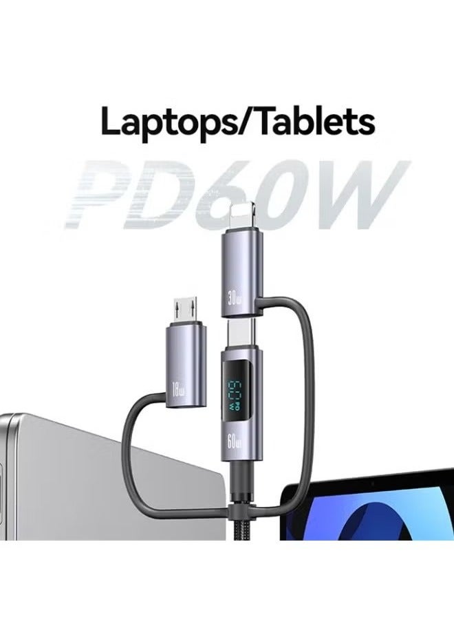 Usams 6-in-1 Fast Charging Cable LED Display PVC Data Cord 1.2m 60W - Image 2