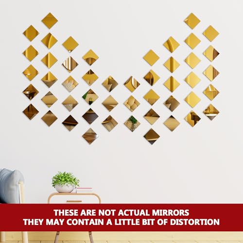 Goelite 30 Big Square Acrylic Mirror Stickers for Wall Decoration | Acrylic Stickers Wall Mirror,Wall Stickers for Bedroom, Hall, Home Offices (Golden, 6 Inch) - Image 2