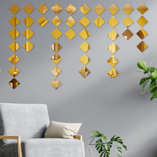 Goelite 30 Big Square Acrylic Mirror Stickers for Wall Decoration | Acrylic Stickers Wall Mirror,Wall Stickers for Bedroom, Hall, Home Offices (Golden, 6 Inch) - Image 4