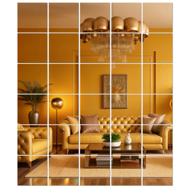 Goelite 30 Big Square Acrylic Mirror Stickers for Wall Decoration | Acrylic Stickers Wall Mirror,Wall Stickers for Bedroom, Hall, Home Offices (Golden, 6 Inch) - Image 1