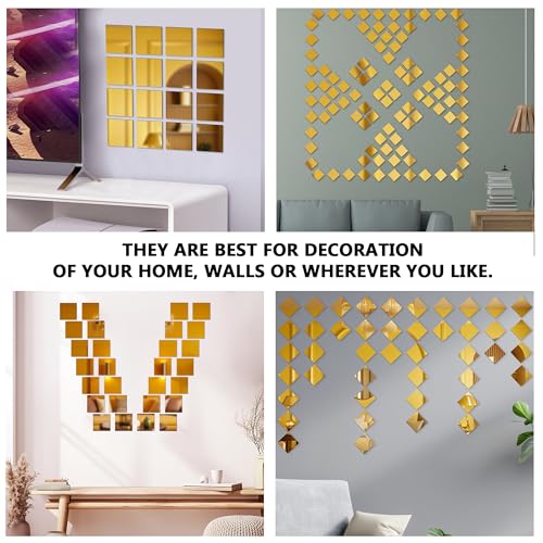 Goelite 30 Big Square Acrylic Mirror Stickers for Wall Decoration | Acrylic Stickers Wall Mirror,Wall Stickers for Bedroom, Hall, Home Offices (Golden, 6 Inch) - Image 3