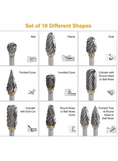 RATSAW Double Cut Tungsten Carbide Rotary Burr Set 10pcs 1 8 Shank 1 4 Head Length Tungsten Steel for Wood and Stone Carving Steel Metal Working  - Image 2