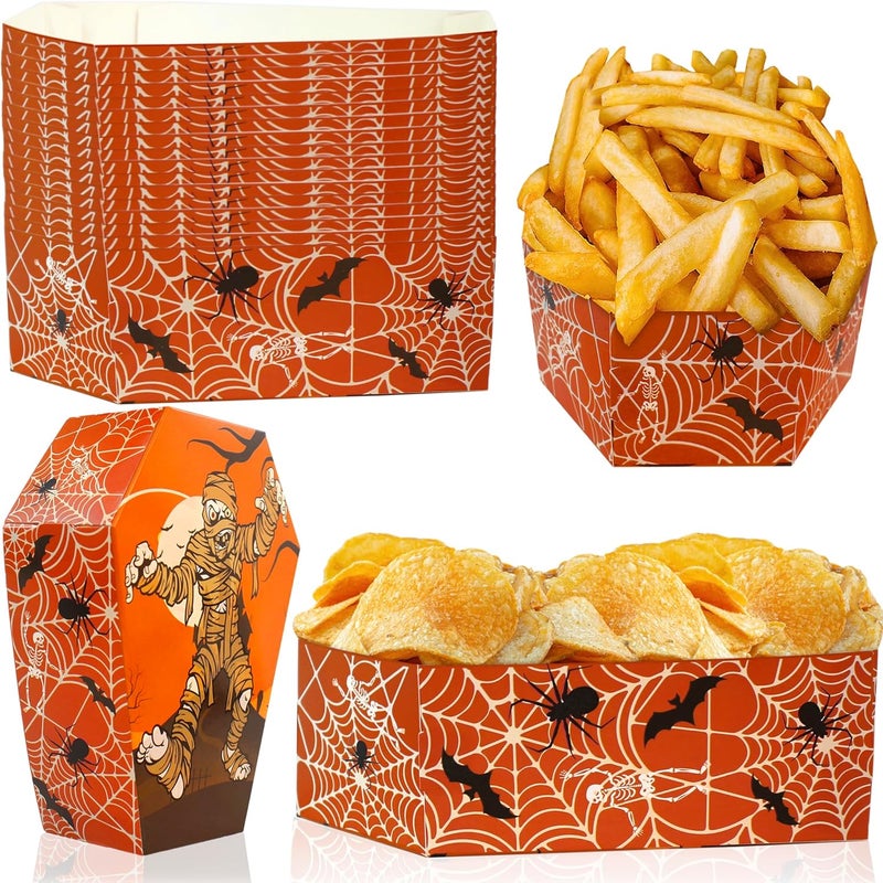 BASHOUT Coffin Shape Snack Trays | 50pcs Spooky Food Serving Basket | Halloween Party Decor - Image 1