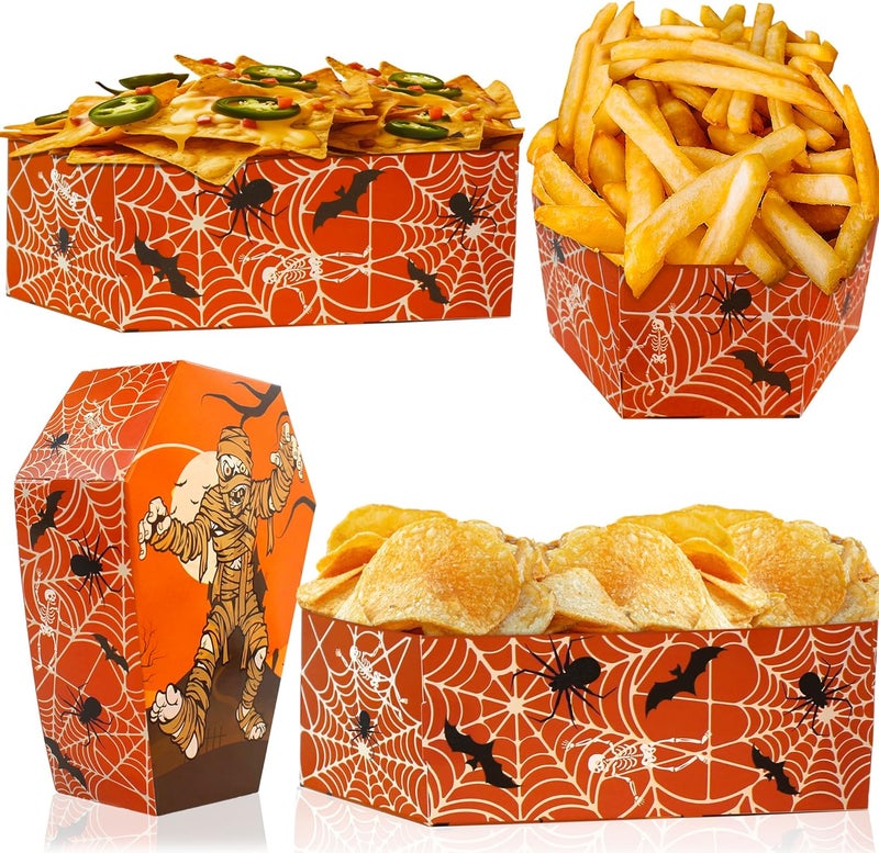 BASHOUT Coffin Shape Snack Trays | 50pcs Spooky Food Serving Basket | Halloween Party Decor - Image 4