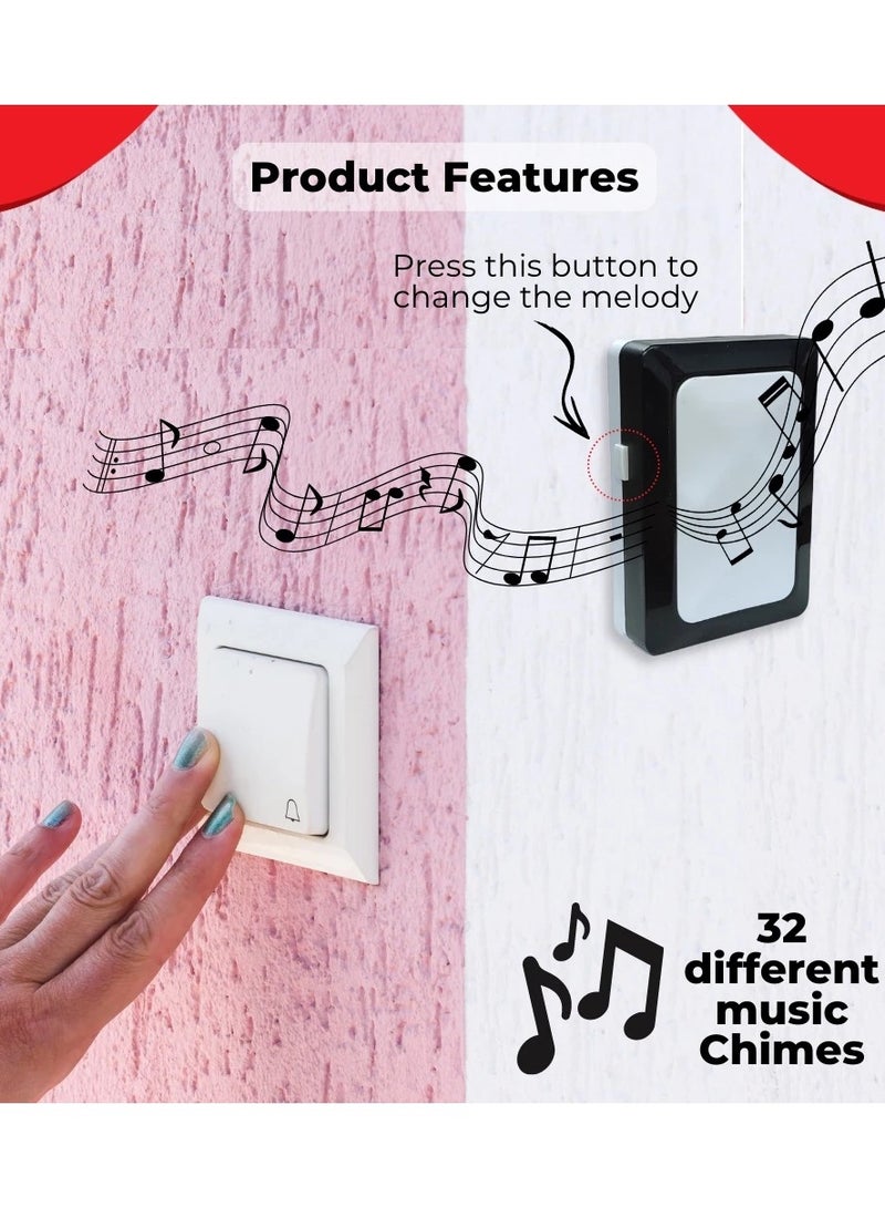 جرس باب لاسلكي تصميم سهل التركيب، جرس لاسلكي مع 32 نغمة مختلفة للاستخدام المنزلي والمكتبي - Image 2