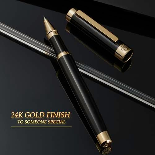MCNTEIK Black Rollerball Pen With 24K Gold Finish, Luxury Grade Craftsmanship Pen, Schmidt 888F Ink Refill, Exquisite Men's And Women's Gift Pen Set, Professional, Writing, Executive,Office, Nice Pen - Image 3