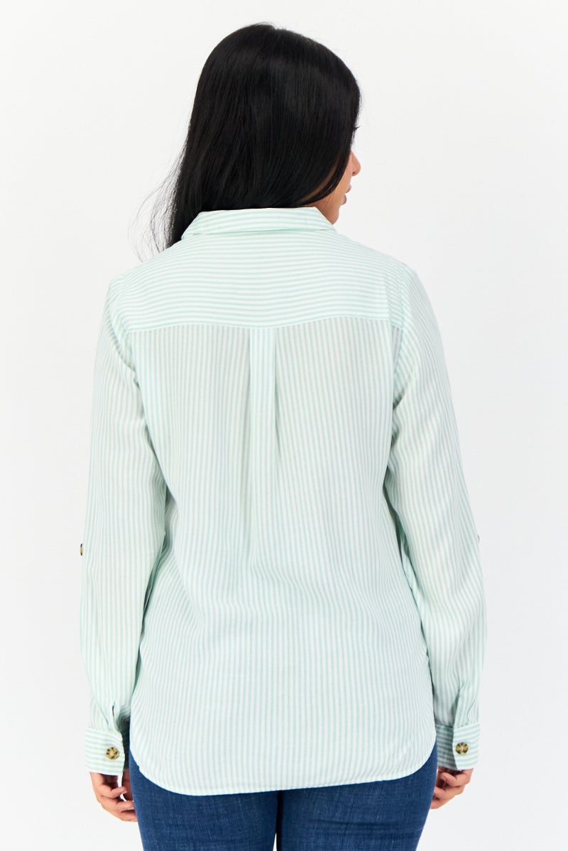VERO MODA Women Spread Collar Long Sleeve Striped Shirt, Multicolor  - Image 3