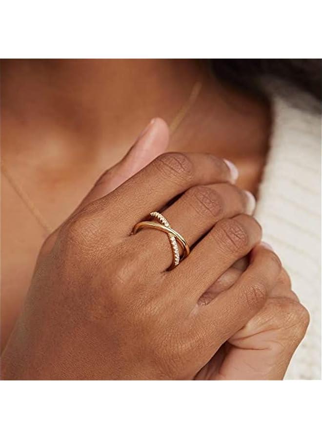 PAVOI 14K Gold Plated X Ring | Simulated Pavé Diamond CZ Criss Cross Ring for Women - Image 2