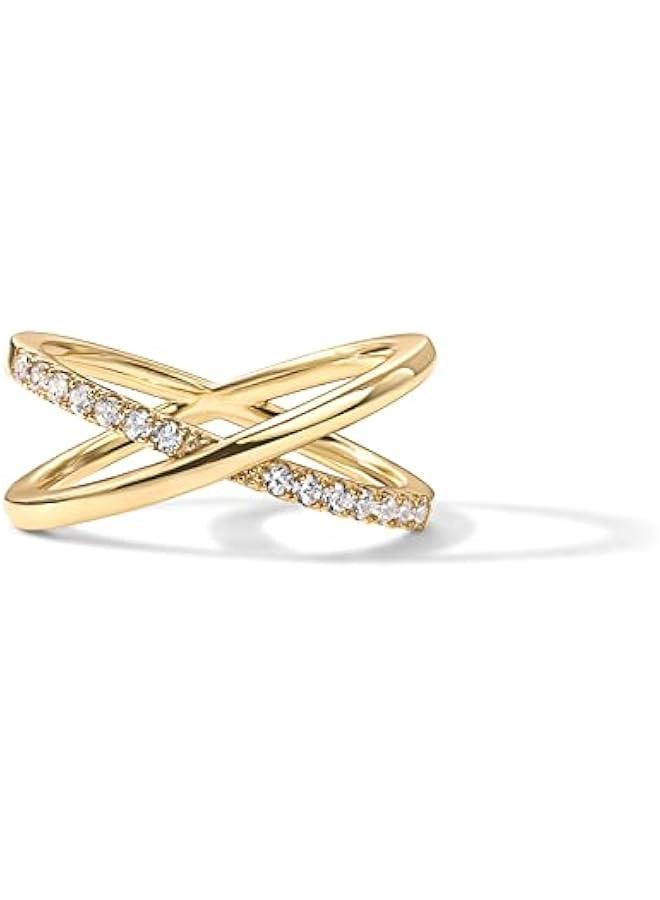 PAVOI 14K Gold Plated X Ring | Simulated Pavé Diamond CZ Criss Cross Ring for Women - Image 3