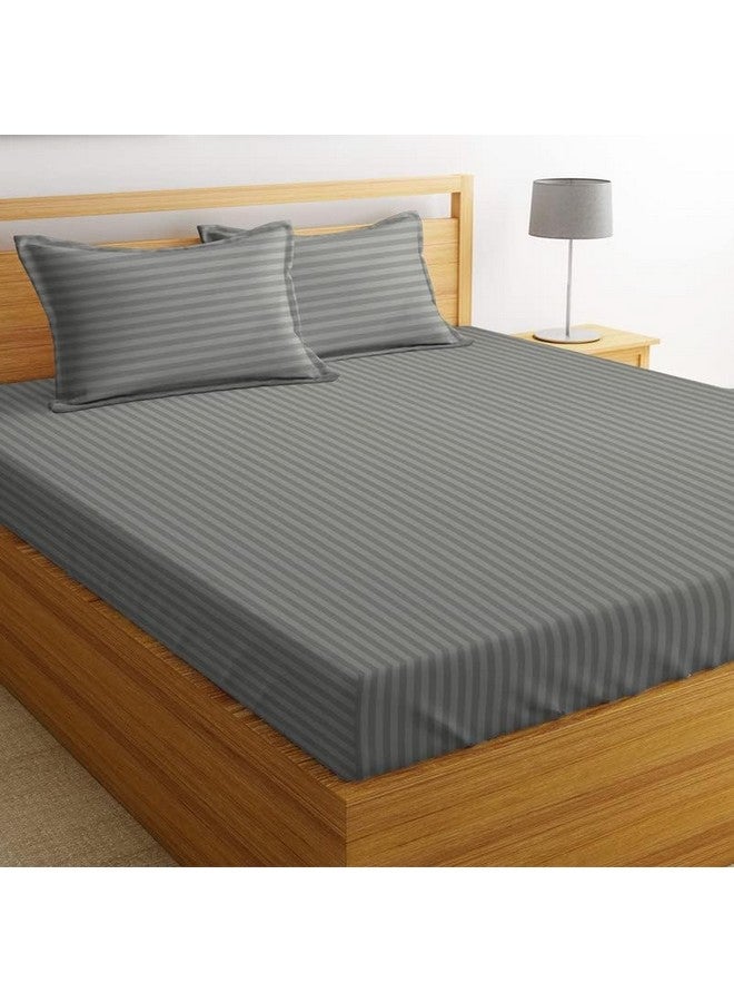 VAS COLLECTIONS Premium Glace Cotton Solid/Stripe King Bedsheet with 2 King Size Pillow Covers | Double Bed with 210 TC Glace Cotton | Size - King Size 90x100 inches - Grey - Image 5
