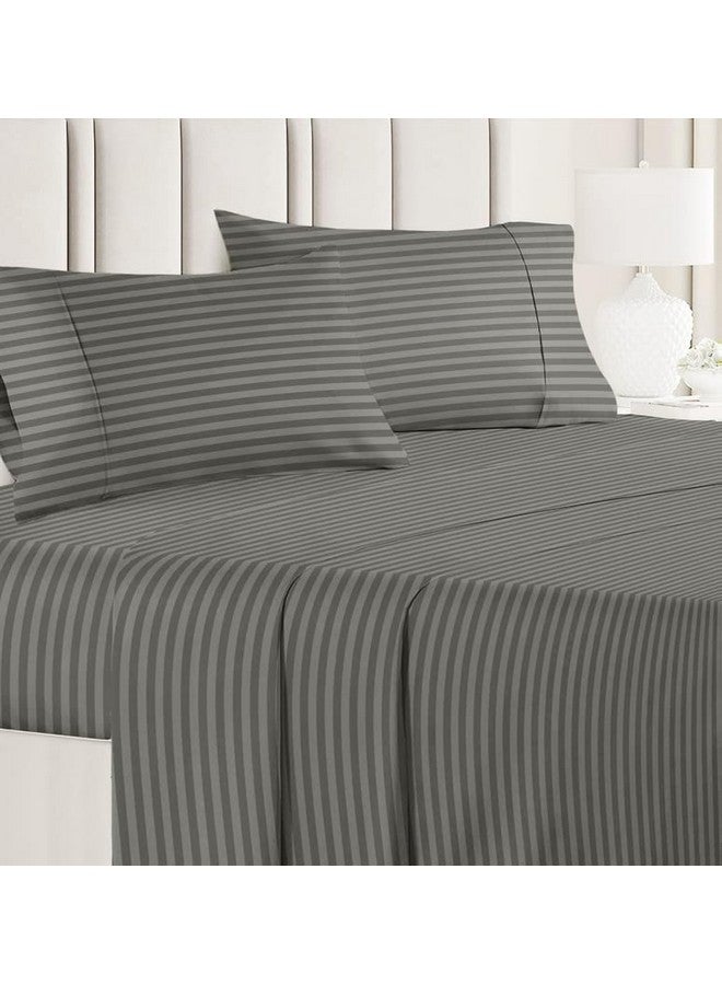 VAS COLLECTIONS Premium Glace Cotton Solid/Stripe King Bedsheet with 2 King Size Pillow Covers | Double Bed with 210 TC Glace Cotton | Size - King Size 90x100 inches - Grey - Image 1