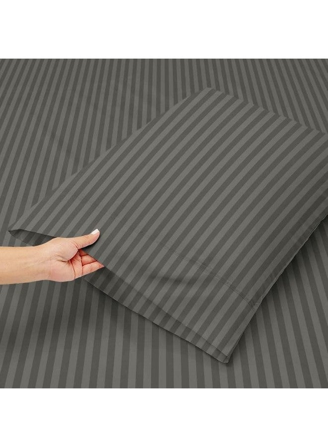 VAS COLLECTIONS Premium Glace Cotton Solid/Stripe King Bedsheet with 2 King Size Pillow Covers | Double Bed with 210 TC Glace Cotton | Size - King Size 90x100 inches - Grey - Image 3
