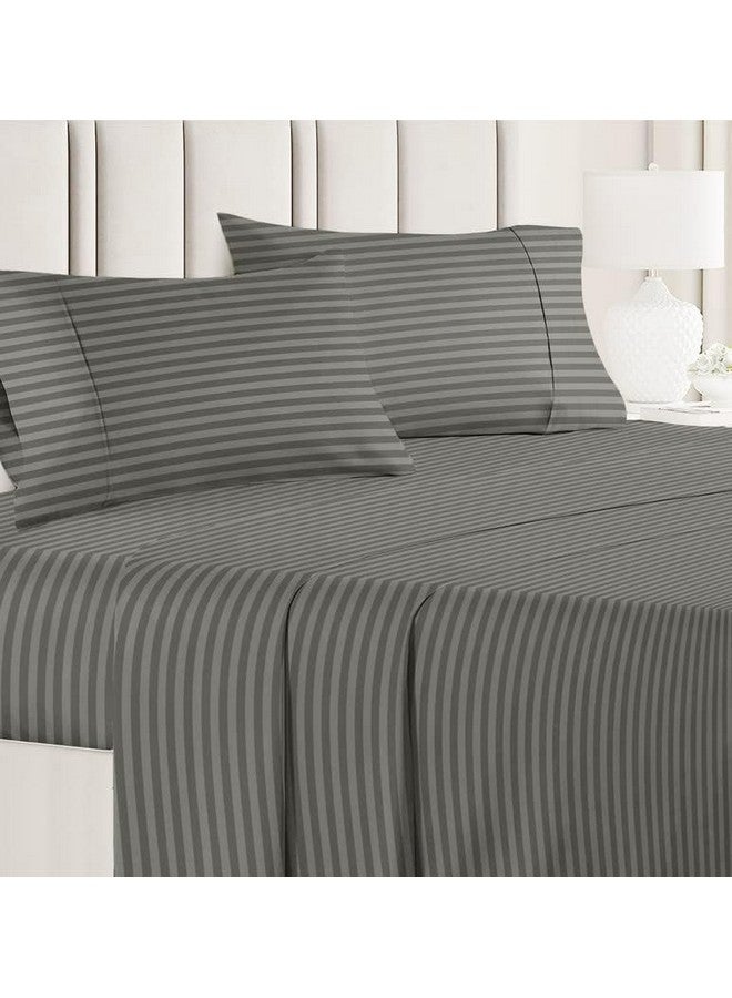 VAS COLLECTIONS Premium Glace Cotton Solid/Stripe King Bedsheet with 2 King Size Pillow Covers | Double Bed with 210 TC Glace Cotton | Size - King Size 90x100 inches - Grey - Image 2