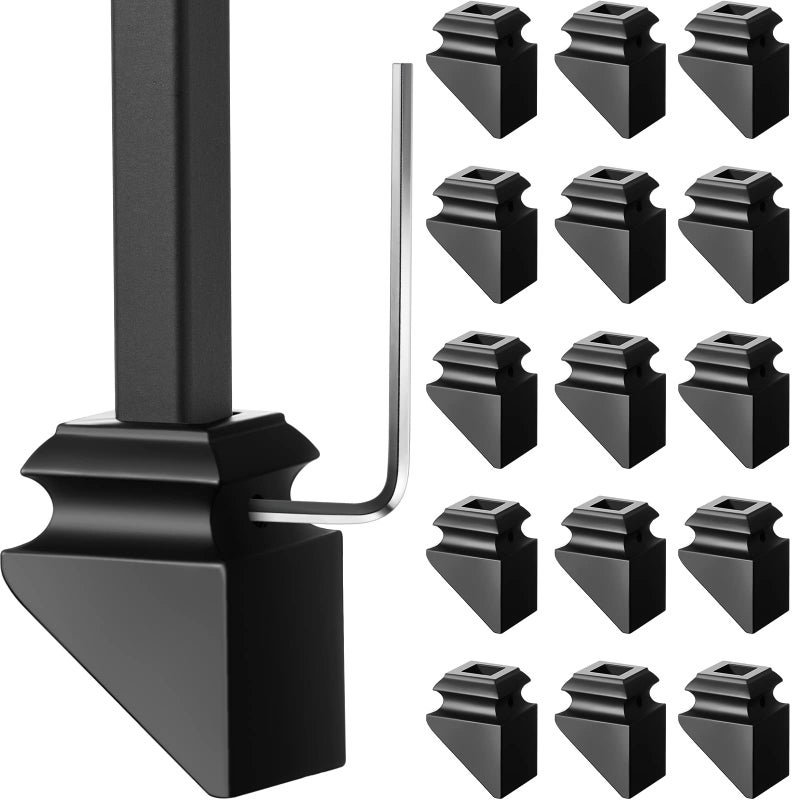 Dunzy 16 Pcs Iron Baluster Shoes Slant Shoe with Screw 12 Inch Copper Baluster Slant Angled Indoor Iron Spindle Pitch with 1 Socket Head Screw Wrench for Staircase Satin Black 