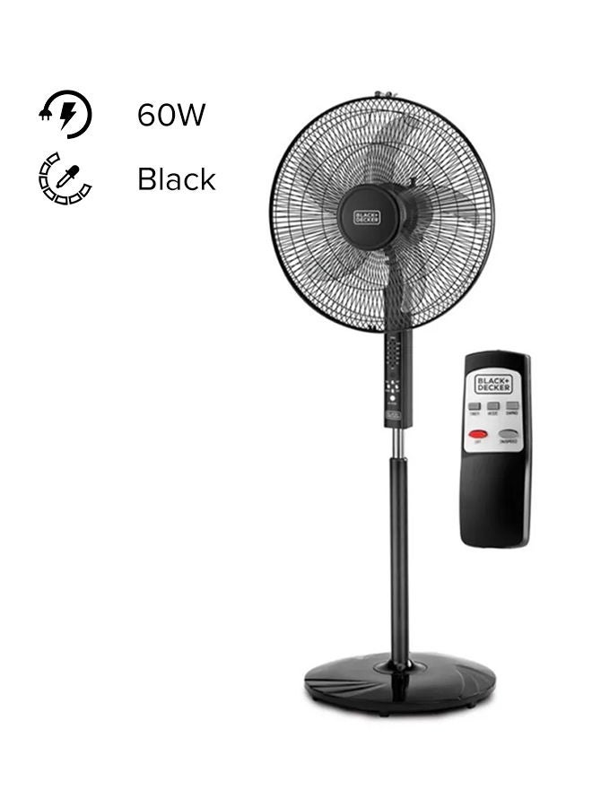 BLACK+DECKER Stand Fan 16 Inch, 60W, with 90° Wide Oscillation, 3 Speeds, 5-Blade Design, Adjustable Height, Remote Control, and Pedestal Stand for Optimal Air Circulation 60 W FS1620R-B5 Black - Image 1