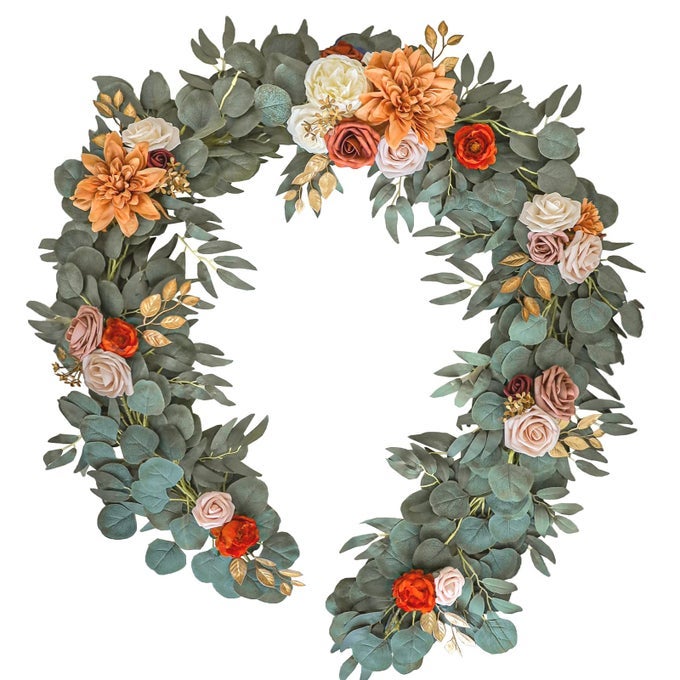 6FT FLOWER GARLAND EUCALYPTUS GARLAND WITH FLOWERS HANDCRAFTED WREATH FOR WEDDING CENTERPIECES FOR REHEARSAL DINNER BRIDAL SHOWER TERRACOTTA
