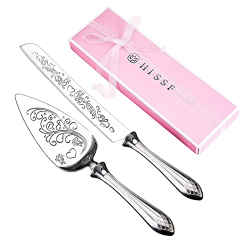 HISSF Cake Knife and Server Set,18/10 Stainless Steel Cake Cutting Set, Sweet Love Cake Serving Set Perfect For Wedding, Birthday,Home, Parties and Events - Image 1