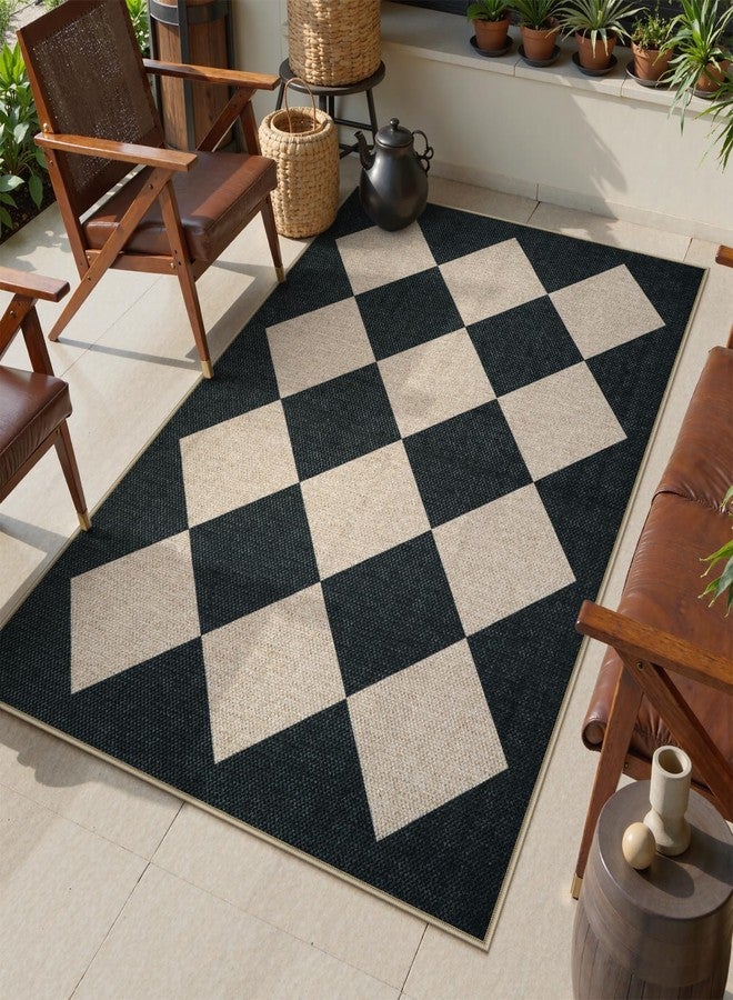 Collive Checkered Easy Jute Outdoor Area Rugs, 3 x 5 Black Washable Rug for Entryway Indoor Non Slip Front Door Mat Kitchen Carpet Modern Geometric Throw Mat for Porch Patio Backyard - Image 2