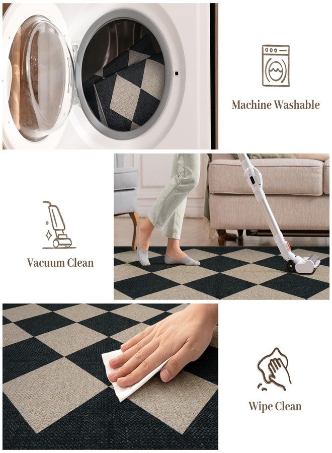 Collive Checkered Easy Jute Outdoor Area Rugs, 3 x 5 Black Washable Rug for Entryway Indoor Non Slip Front Door Mat Kitchen Carpet Modern Geometric Throw Mat for Porch Patio Backyard - Image 4