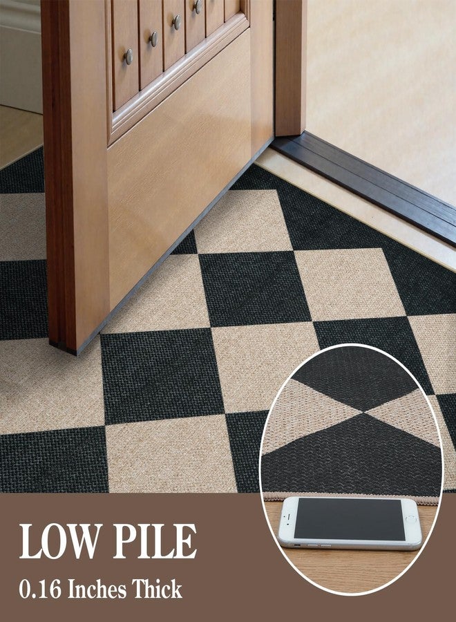 Collive Checkered Easy Jute Outdoor Area Rugs, 3 x 5 Black Washable Rug for Entryway Indoor Non Slip Front Door Mat Kitchen Carpet Modern Geometric Throw Mat for Porch Patio Backyard - Image 5