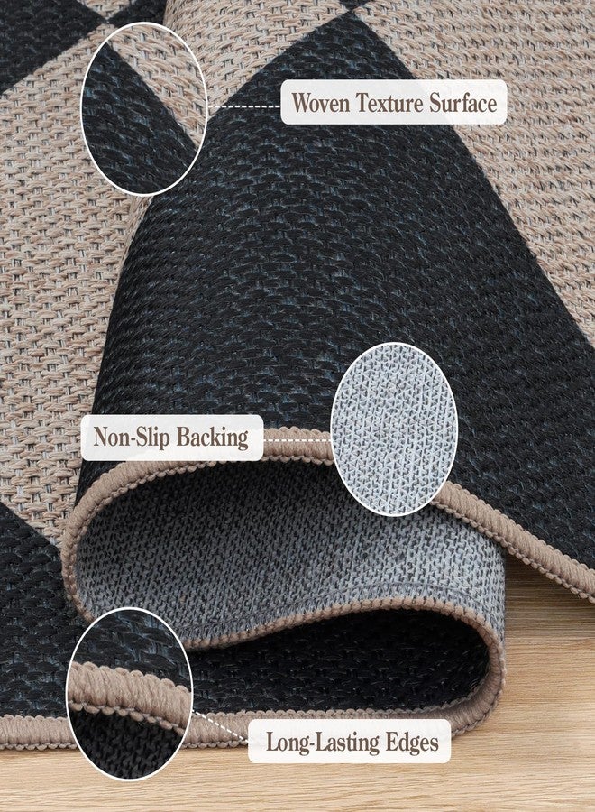 Collive Checkered Easy Jute Outdoor Area Rugs, 3 x 5 Black Washable Rug for Entryway Indoor Non Slip Front Door Mat Kitchen Carpet Modern Geometric Throw Mat for Porch Patio Backyard - Image 3