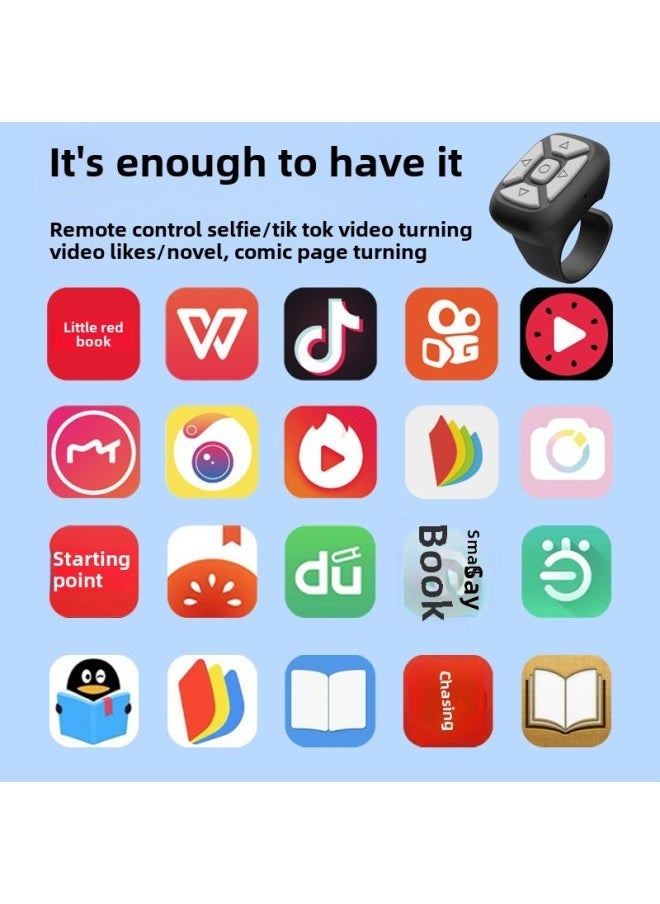 Tiktok Little Red Book Fast Hand Video Wireless Novel Flip Remote Control Finger Ring Remote Control Bluetooth Tablet Hand-Color:Black - Image 2