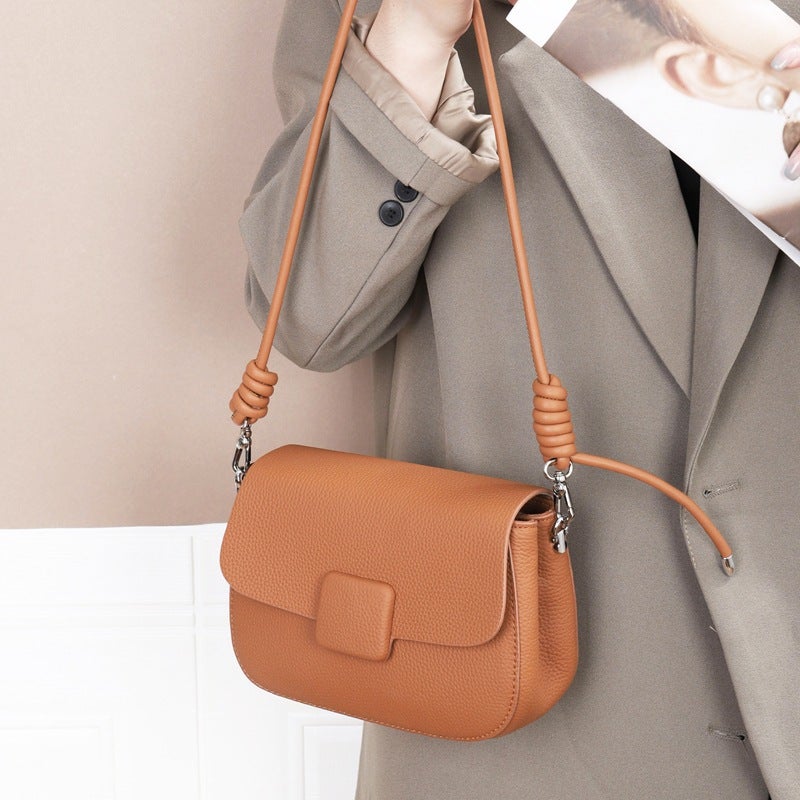 Women'S Leather Bag Niche Design Sense Small Square Bag Women'S Crossbody High-Grade Shoulder Bag Cowhide Togo Underarm Bag M201 - Image 3