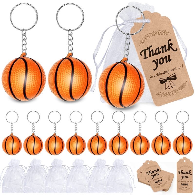 CiciBear 36 Pack Sports Party Return Favors with 12 Mini Basketball Keychains 12 Thank You Tags and 12 Gift Bags for Basketball Themed Party Baby Shower Birthday School Rewards