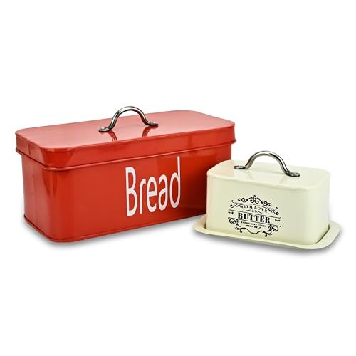 True Decor TrueDecor Bread And Butter Container Bread Butter Box Set Combo Food Grade Storage For Kitchen Pack Of 2 (Red & White) - Image 1