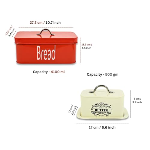 True Decor TrueDecor Bread And Butter Container Bread Butter Box Set Combo Food Grade Storage For Kitchen Pack Of 2 (Red & White) - Image 4