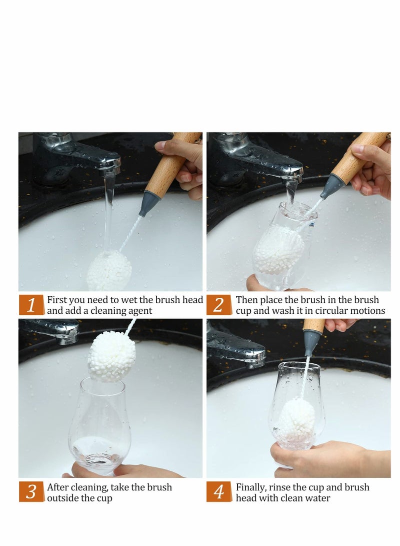 Y&D Glass Cleaning Brush Flute and Stemware Non Scratch Foam with Wooden Handles for Champagne Flutes Glassware Drinking Cleaner Tool (Dark Color, 2PCS)  - Image 5