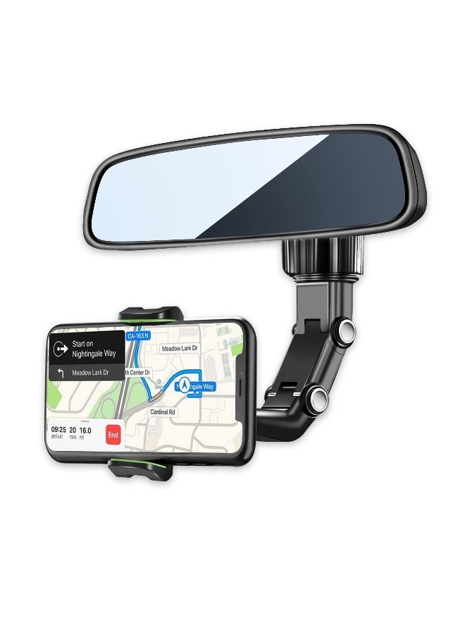 Rear View Mirror Phone Mount, 360° Rotating Phone Mount for Car, Multifunctional Universal Car Holder for Car Compatible with iPhone Samsung All 4-7 Inch Cell Phones and GPS