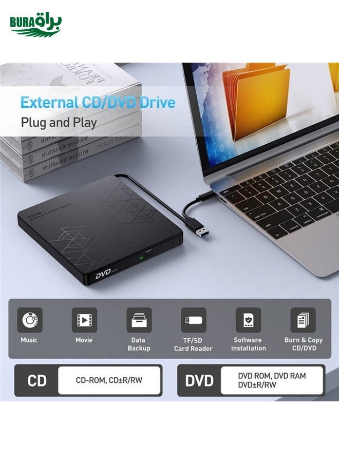 BURAQ BT668 Readable TF / SD Card USB Multi-Function CD Disc Player External Optical Drive DVD Burner  - Image 2
