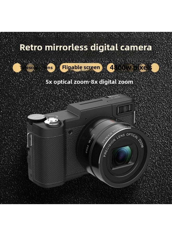 Generic 4K HD Retractable Lens Retro Micro Single Digital Camera Selfie Flip Screen Vlog Optical Zoom CCD Camera-Body Color:R5 Black Official Standard  - Image 2