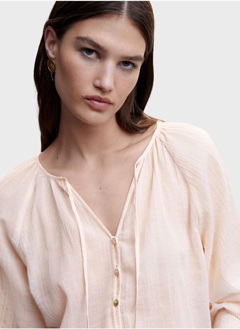 MANGO - Button Detail Balloon Sleeve Top - Image 1