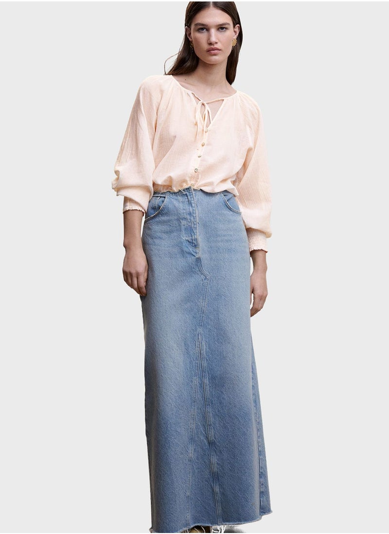 MANGO - Button Detail Balloon Sleeve Top - Image 1