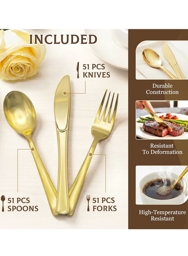 30PCS Heavy Duty Gold Plastic Cutlery Set, Disposable Utensils for Party Wedding Dinner - Image 3