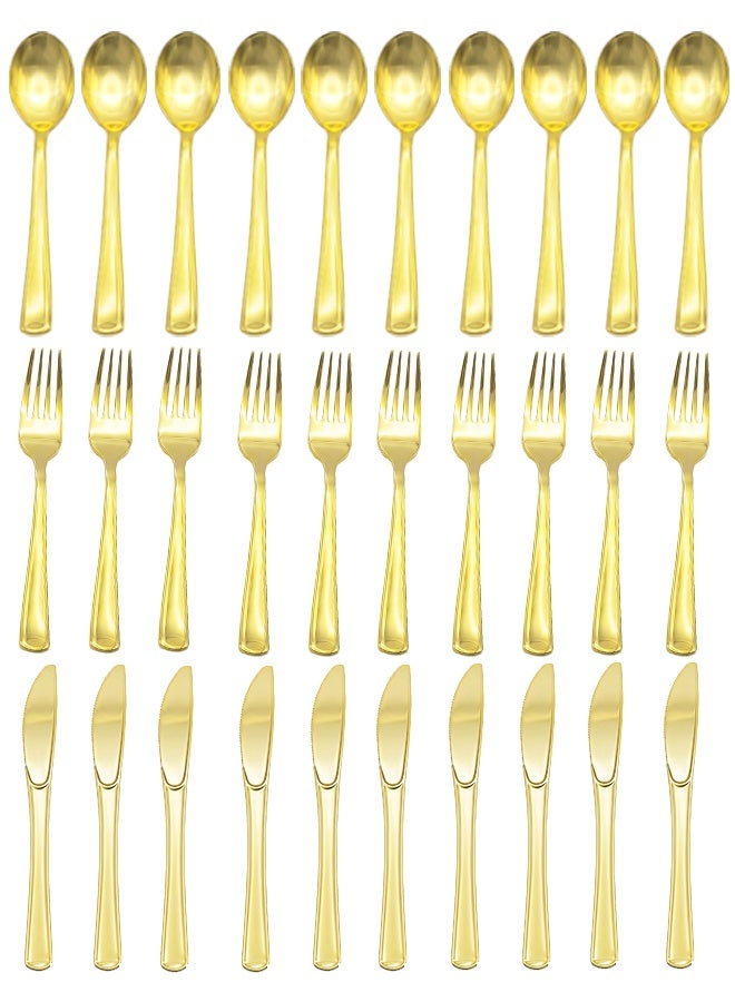 30PCS Heavy Duty Gold Plastic Cutlery Set, Disposable Utensils for Party Wedding Dinner - Image 1