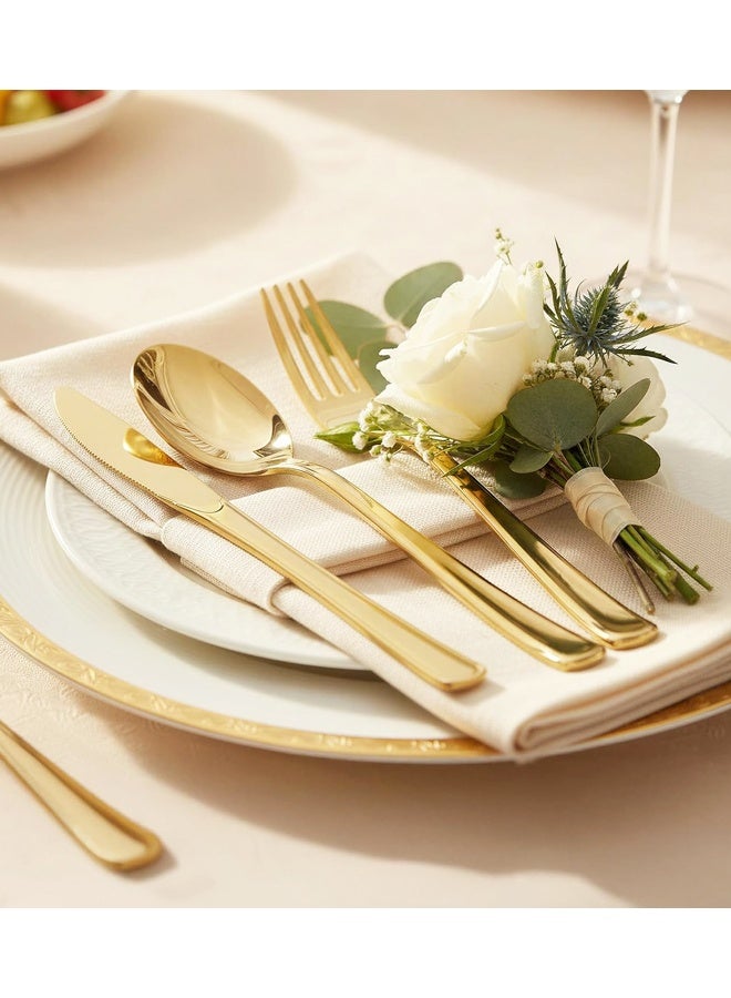 30PCS Heavy Duty Gold Plastic Cutlery Set, Disposable Utensils for Party Wedding Dinner - Image 4