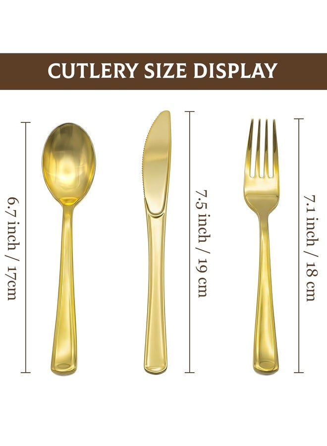 30PCS Heavy Duty Gold Plastic Cutlery Set, Disposable Utensils for Party Wedding Dinner - Image 2