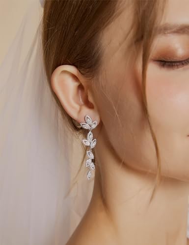 EAMTI Bridal Wedding Earrings for Women Fancy Cubic Zirconia Dangle Crystal Bridal Chandelier 925 Sterling Post Dangle Earring for Bride Bridesmaid - Image 5