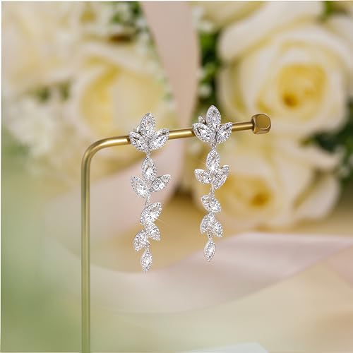 EAMTI Bridal Wedding Earrings for Women Fancy Cubic Zirconia Dangle Crystal Bridal Chandelier 925 Sterling Post Dangle Earring for Bride Bridesmaid - Image 3