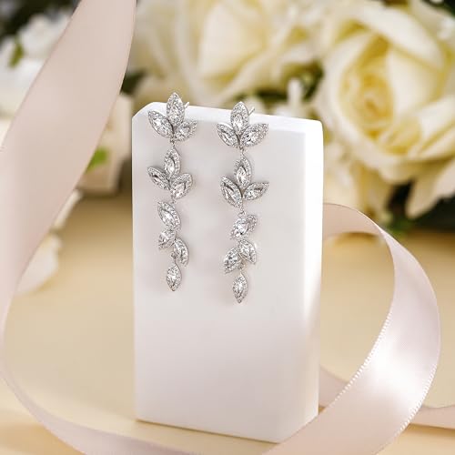 EAMTI Bridal Wedding Earrings for Women Fancy Cubic Zirconia Dangle Crystal Bridal Chandelier 925 Sterling Post Dangle Earring for Bride Bridesmaid - Image 4