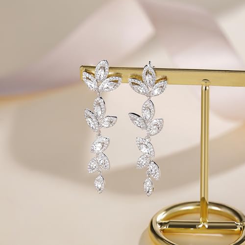 EAMTI Bridal Wedding Earrings for Women Fancy Cubic Zirconia Dangle Crystal Bridal Chandelier 925 Sterling Post Dangle Earring for Bride Bridesmaid - Image 2